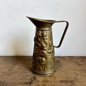 Vintage Solid Brass Colonial Pub Scene Pitcher | Brass Vase | Made in England